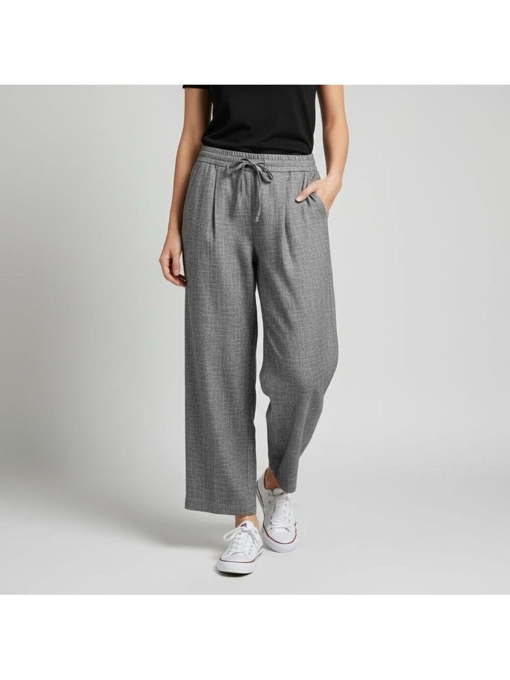 Topshop Petite Gray Wide Leg Drawstring Trousers Pants - US 10